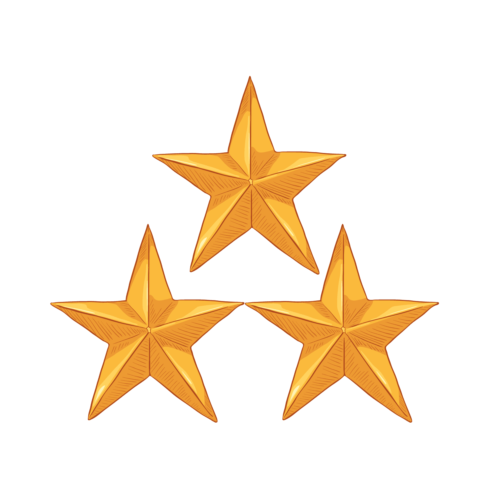 Illustration of three gold stars arranged in a triangular pattern on a white background.